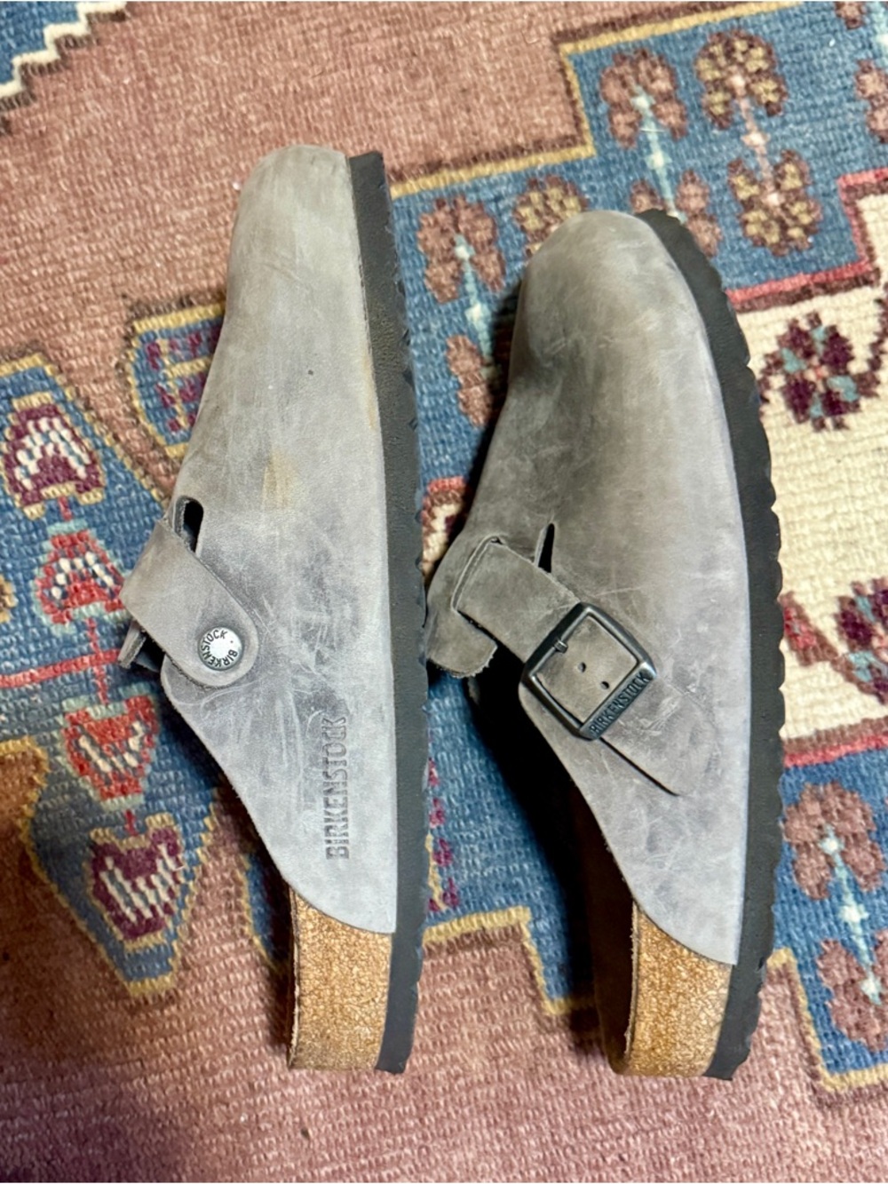 Women's Birkenstock Suede Slip-On Clog in gray with Adjustable Strap - Picture 3 of 5